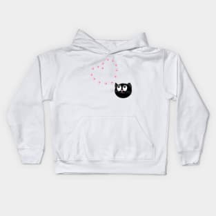 Cute black cat with hearts Kids Hoodie